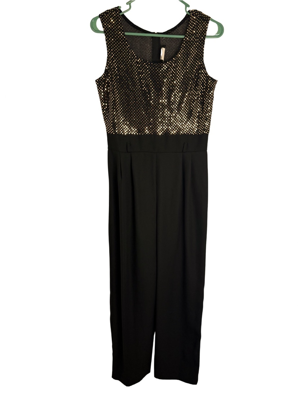 John Roberts Sleeveless Black Jumpsuit with Gold Sequin Bodice Size 6